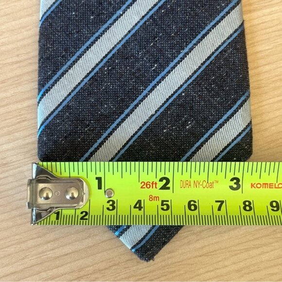 Canali Dark Grey, Silver, Blue Silk/Cotton Blend Striped Tie - Picture 7 of 8